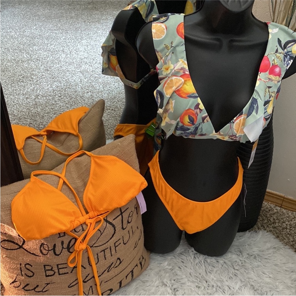 Orange Floral Women's Swimwear Set